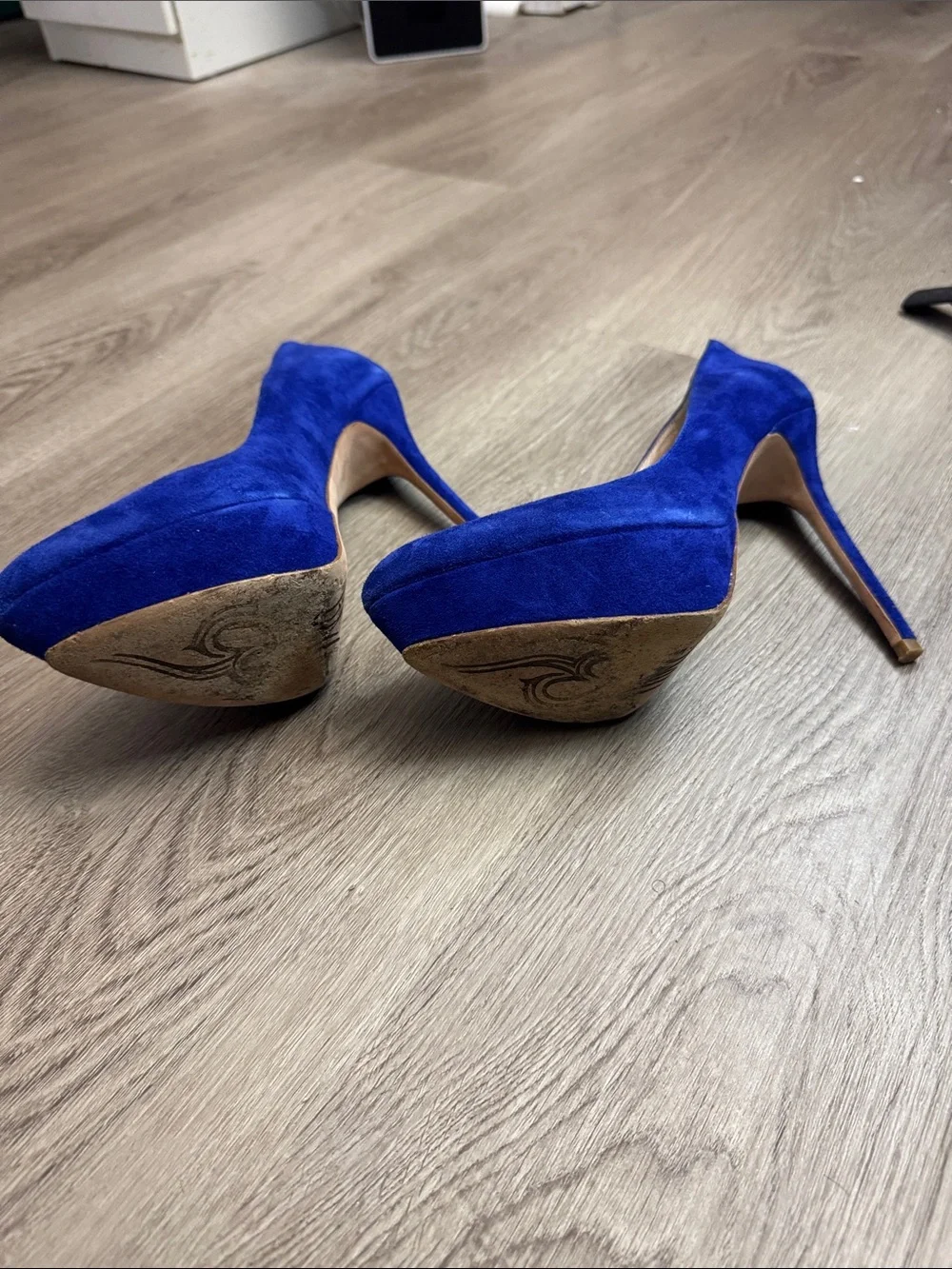 Women's Cobalt Blue Suede Platform Stiletto Pumps